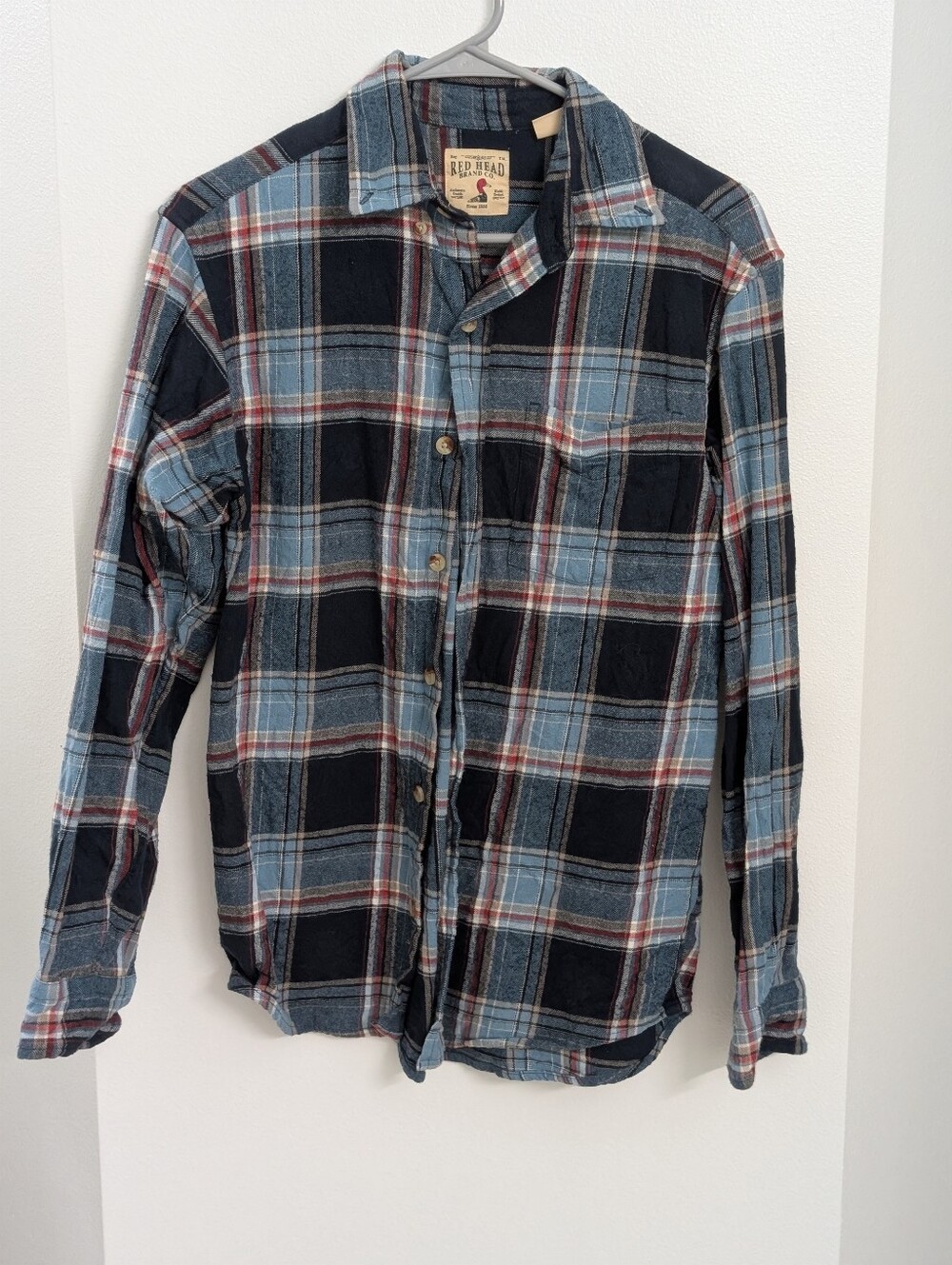 RedHead Men's Blue and Black Plaid Button-Down Shirt